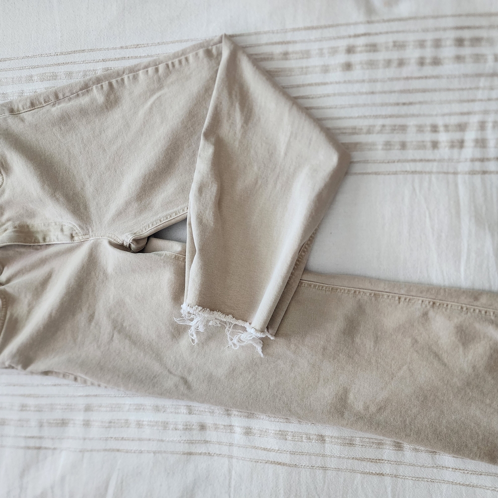 Beige Frayed Hem Jeans